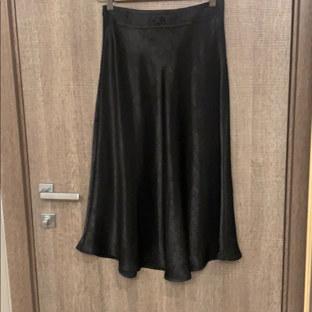 New Zara black satin midi skirt hi low hem s